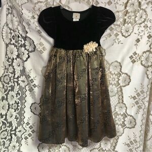 MARMELLATA Holiday Special Occasion Dress Velvety Black and Shimmery Bronze 6x